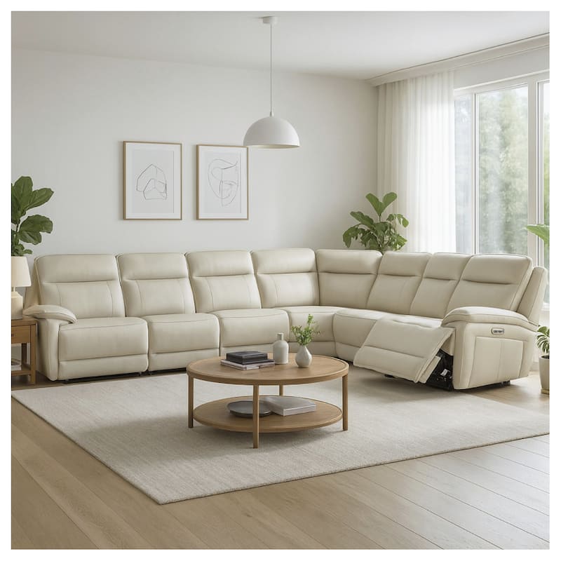 Signature Design by Ashley Double Deal Beige 6-Piece Reclining Sectional - 155.75"W x 123.5"D x 42.5"H - Beige - Right Facing