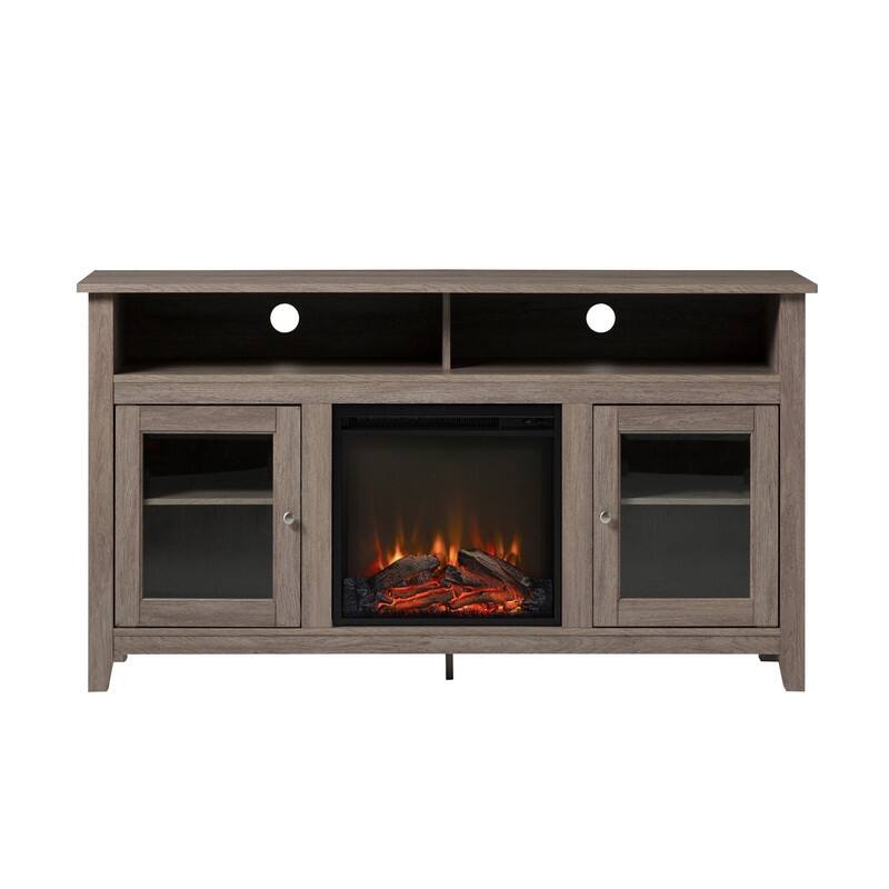 58/60" Contemporary/Classic Fireplace TV Stand for 65" TVs w/ 18" Insert Open/Glass-Door Storage Stone Gray/Driftwood