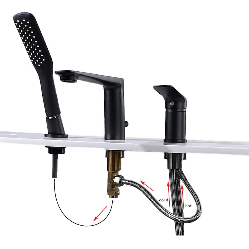 Deck Mounted 3-Hole Bathtub Faucet Widespread Mixer Faucet with Hand Shower