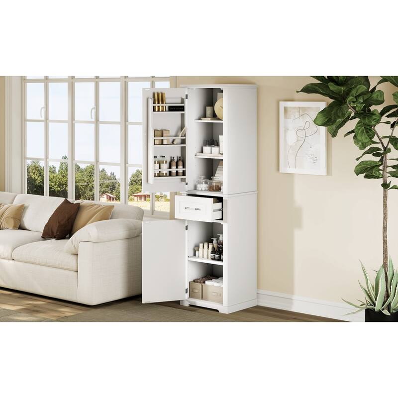 GDFStudio - Jasper Tall Freestanding Bathroom Storage Cabinet with Two-Sized Doors and Adjustable Shelves
