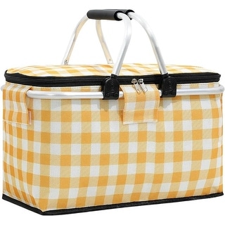 30L Collapsible Insulated Picnic Basket with Lid, Sturdy Handles, and Waterproof Interior