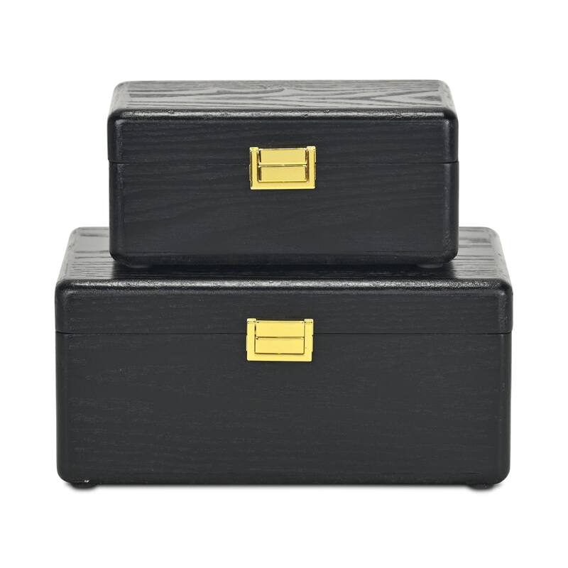 Sable Set of 2 Wooden Boxes with Gold Handles