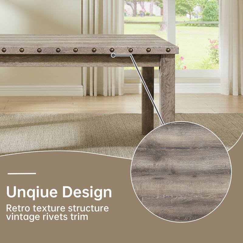 Mordern Fort Vintage Dining Table Set, Tufted Upholstered Chairs with Studded Trim