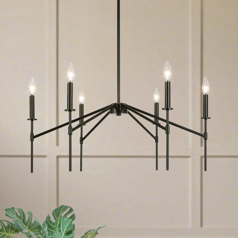 Modern 6-Light Black Chandelier Industrial Metal Light Fixture for Dining Room - 32.7 " L × 13.8 " H