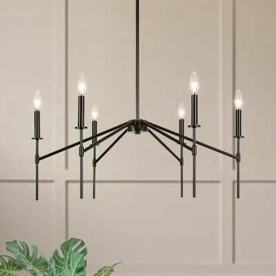 Modern 6-Light Black Chandelier Industrial Metal Light Fixture for Dining Room - 32.7 " L × 13.8 " H
