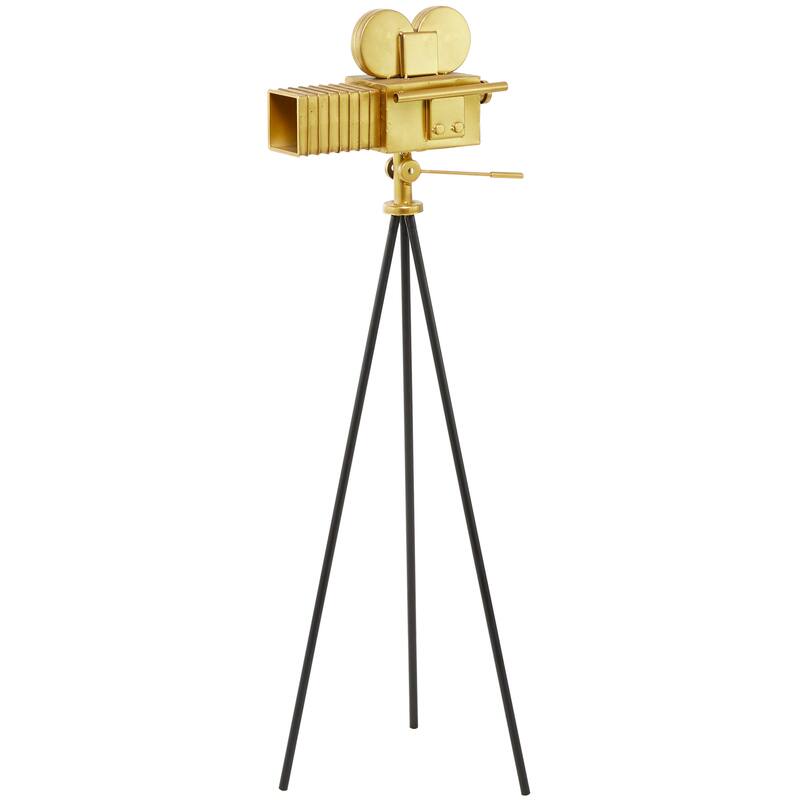 Classic Hollywood Gold Metal Camera Film Sculpture with Tripod Stand