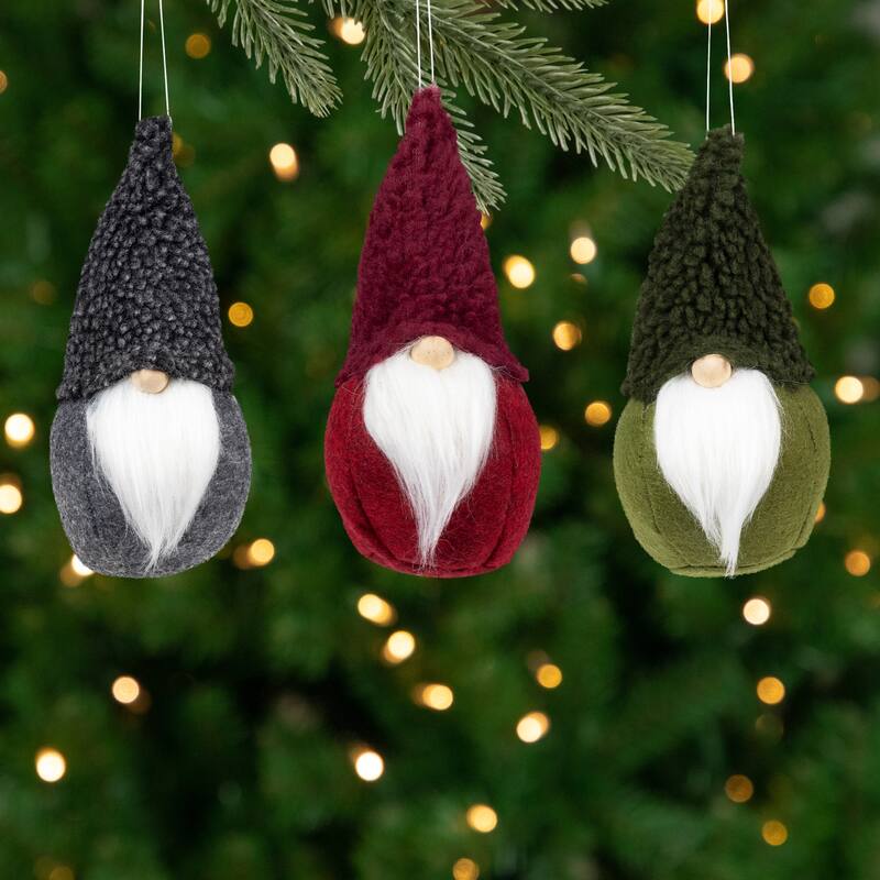 Plush Gnome Hanging Christmas Ornaments - 6.75" - Multi-Color - Set of 6