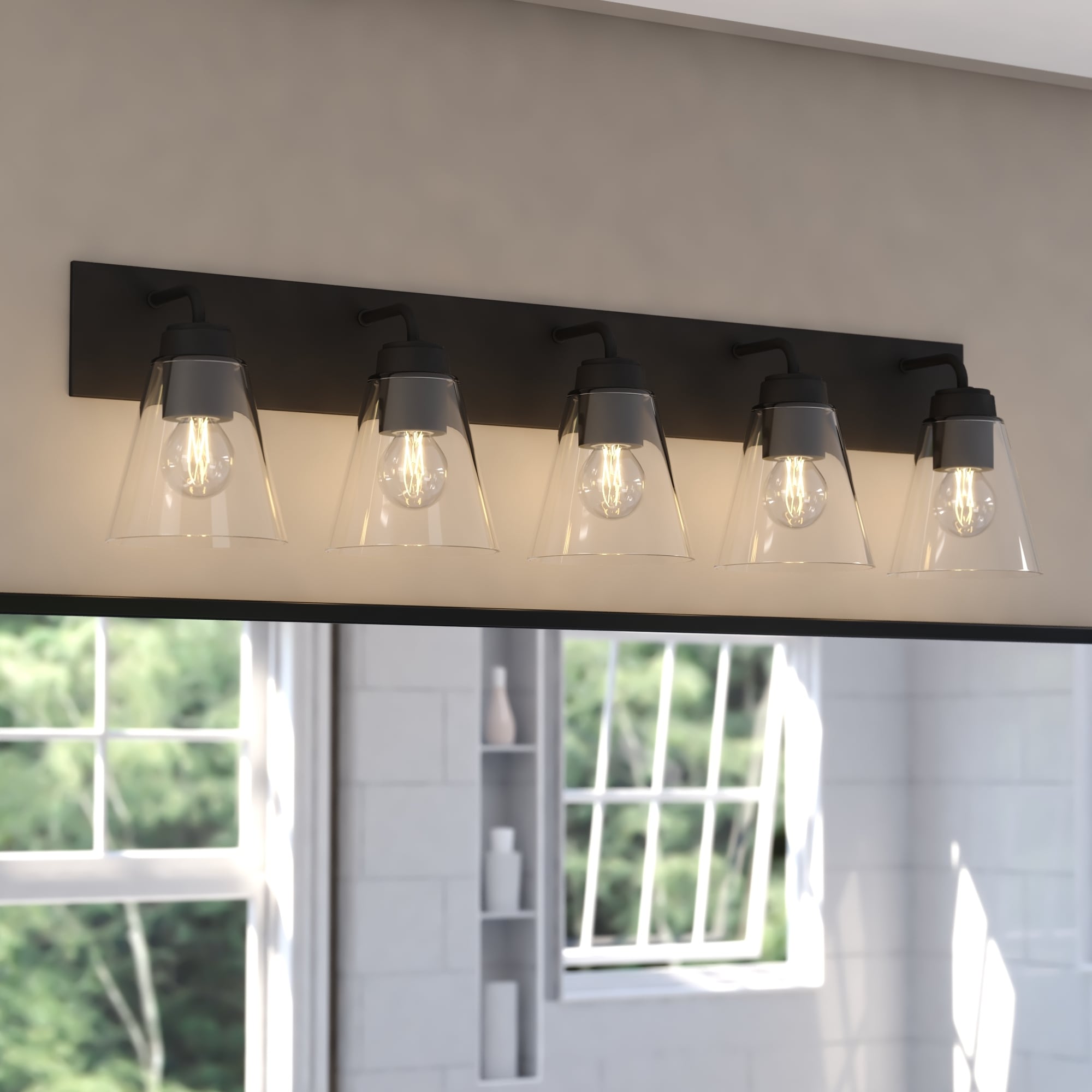VAXCEL Lowell Bathroom Vanity Light, Clear Glass, Full Steel Backplate, Dimmable, Reversible Mount