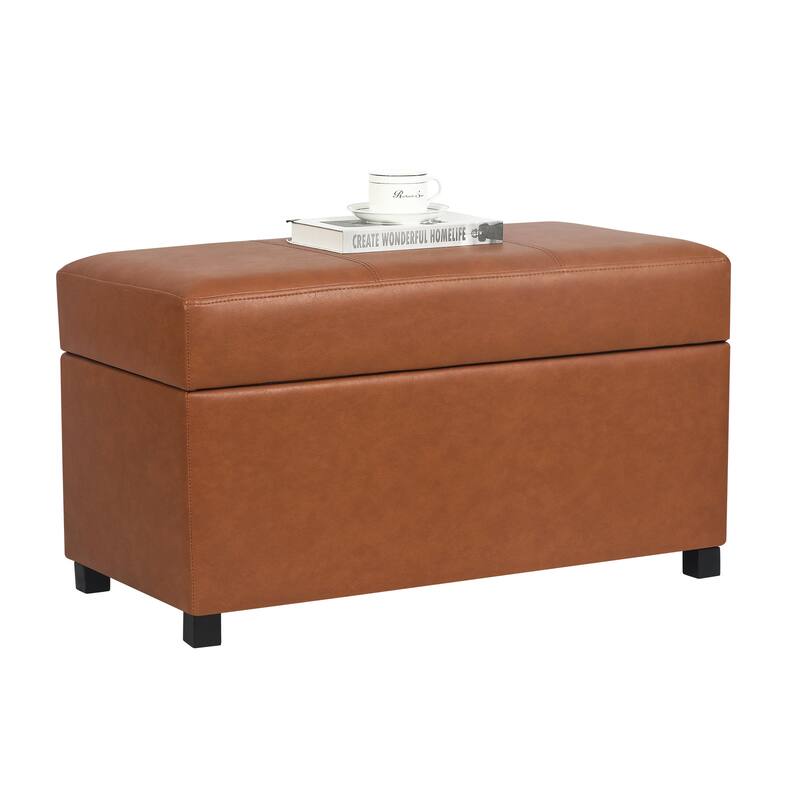 Adeco Faux Leather Storage Ottoman for Living Room