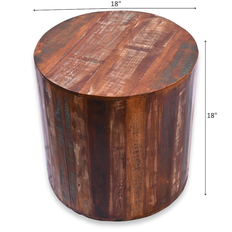 Reclaimed Wood round Cylindrical shaped 18 inch Side table, Accent Table, End Table or Plant Stand.
