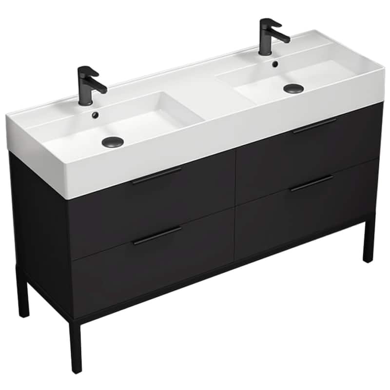 Nameeks Derin-5618-2 Derin 54" Free Standing Double Basin Vanity Set - Matte Black - Anthracite Finish