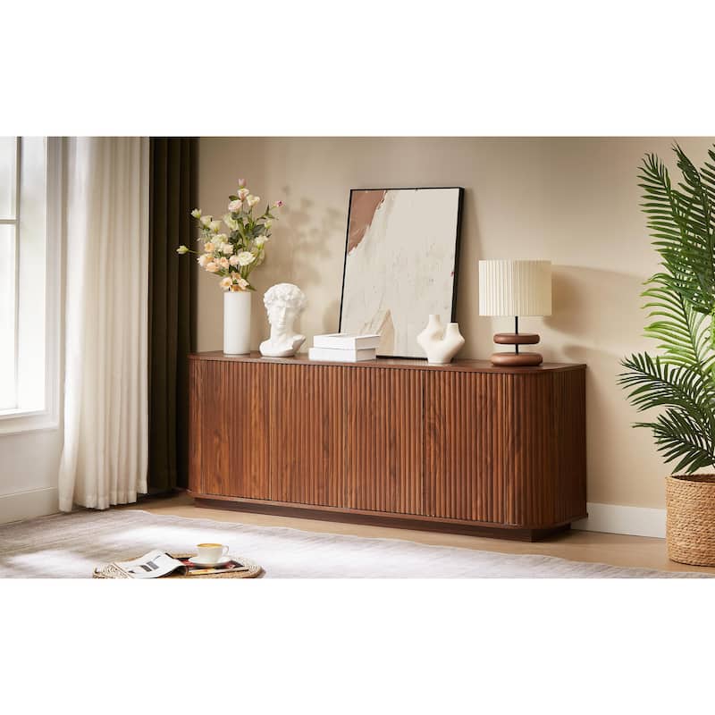 Sideboard Storage Cabinet with wave pattern Buffet Cabinet Wooden Vertical Striped Cabinet, 64"W x 15"D x 24"H
