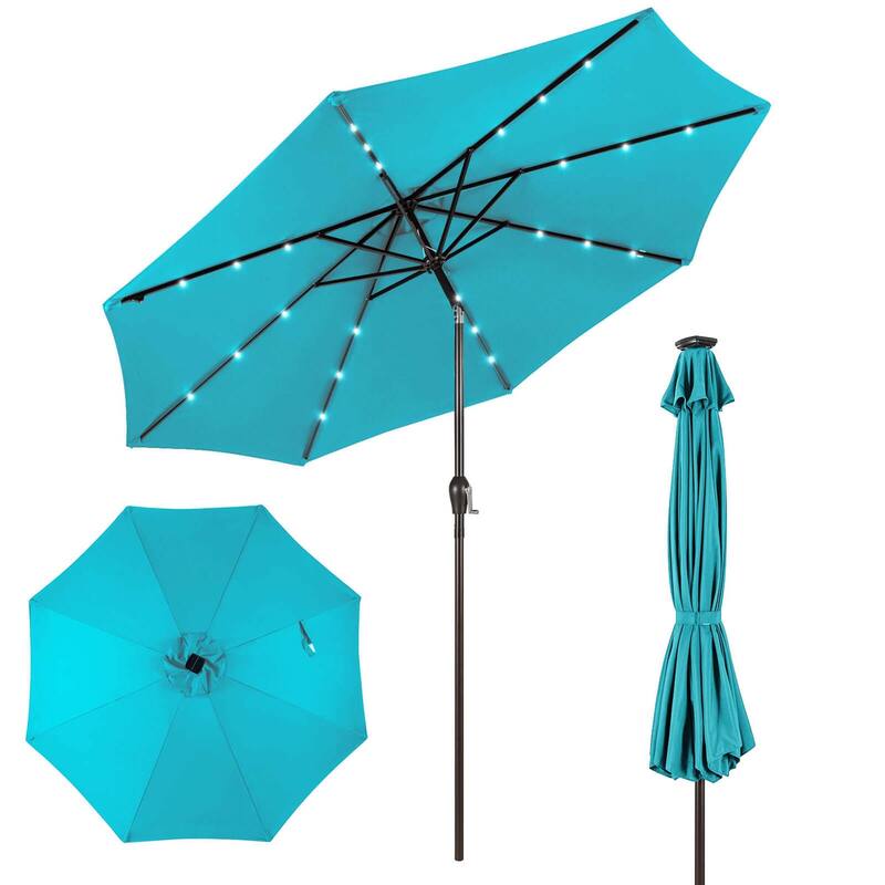 10FT Outdoor Patio umbrella w/ Solar Lights Table Market Umbrella - Turquoise