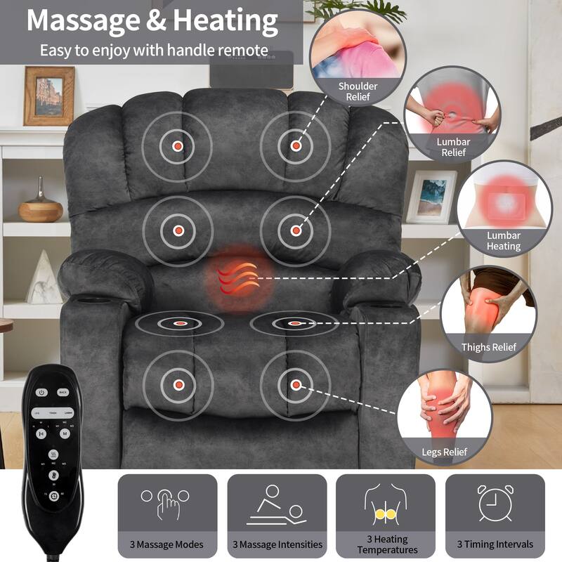 Power Lift Recliner Chair, Oversized Shell Backrest Reclining Chair with Massage & Heat for Elderly