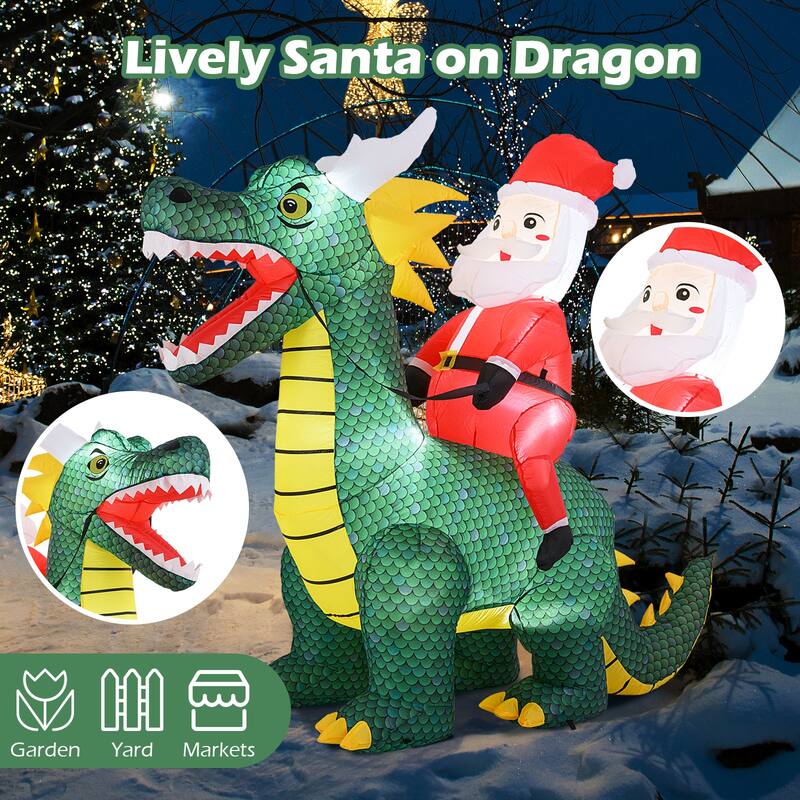 Gymax 6.7 FT Christmas Inflatable Santa Claus Ride on Dinosaur