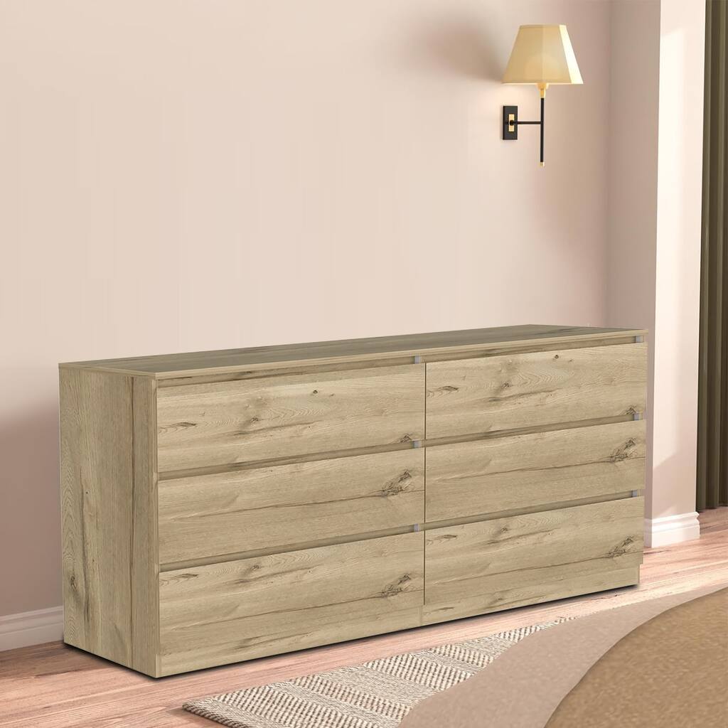 View of Minimalist Design Double Dresser with Six Drawers - Overstock - 40169660