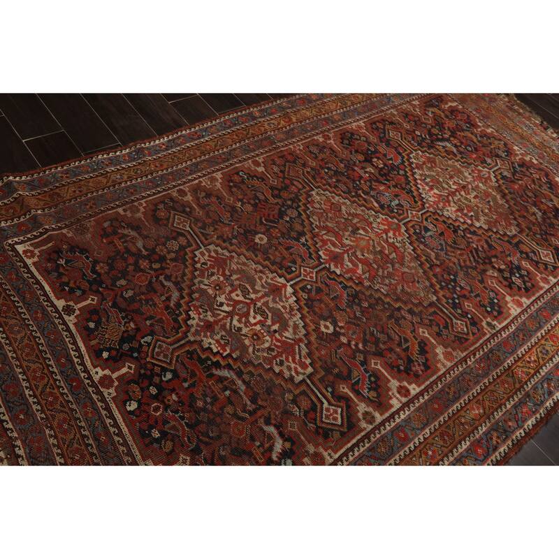 Antique Kazak Traditional Geometric 5'3''x9 Hand Knotted Wool Charcoal Rug - 5' 3'' x 9'