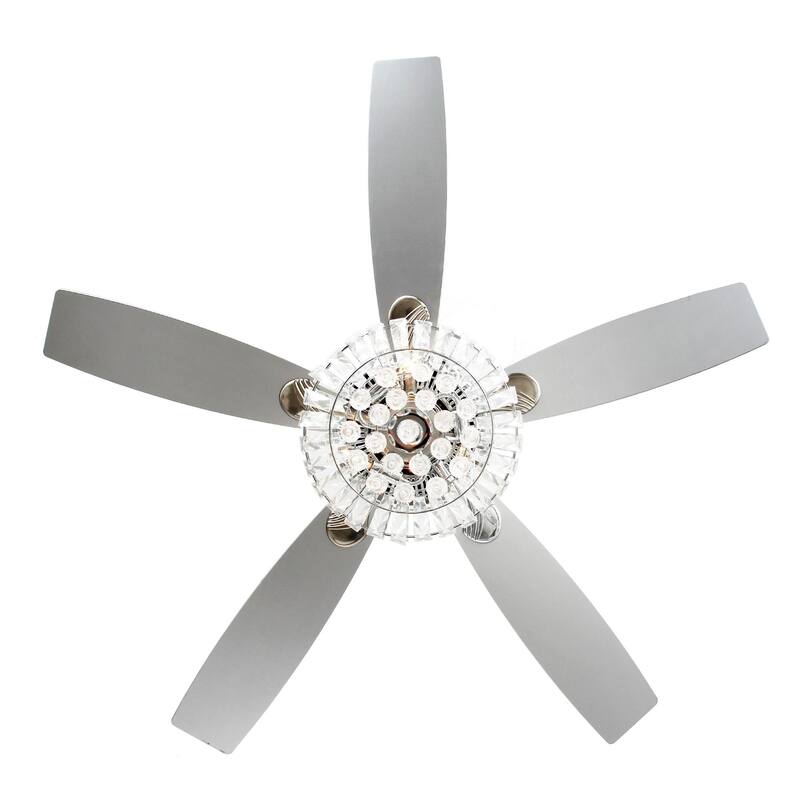 Glam Chrome 3-Light 5-Blades Crystal Chandelier Ceiling Fan with Remote and Light Kit - 52 Inches