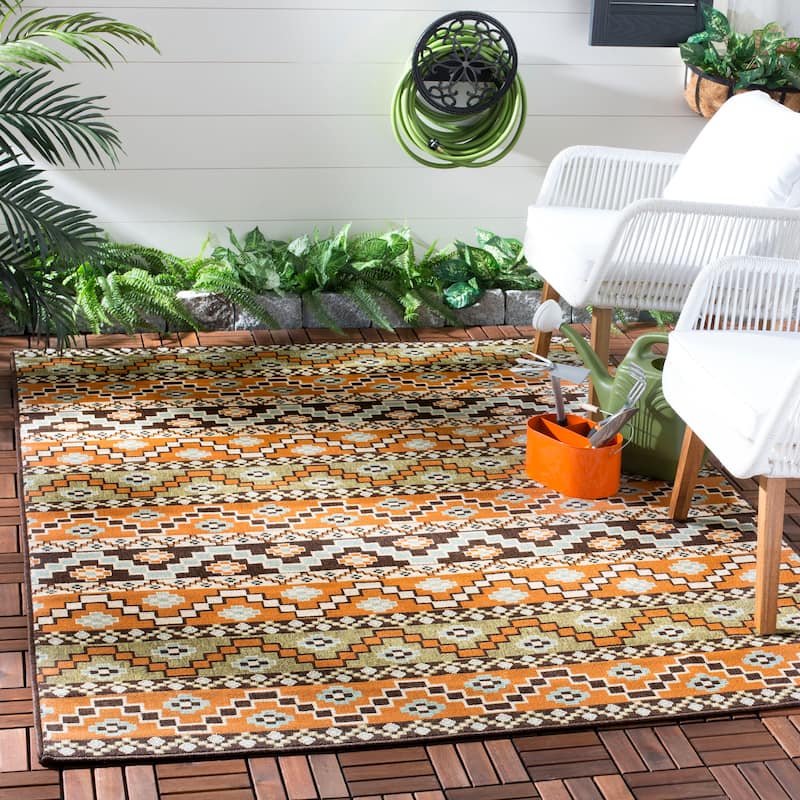 SAFAVIEH Veranda Rudy Indoor/ Outdoor Waterproof Patio Backyard Rug - 2'7" x 5' - Terracotta/Chocolate