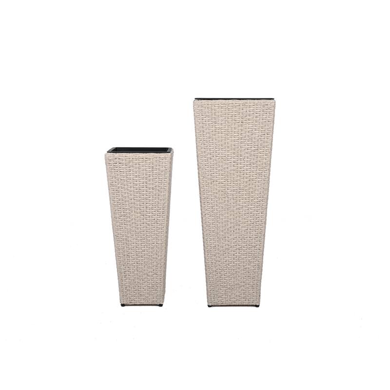 Outdoor Wicker Flower Pots 2-Pcs Set, Square Planter Box