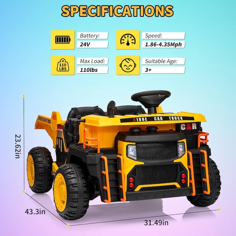 24V 2 Seater Kids Ride On Dump Truck with R/C
