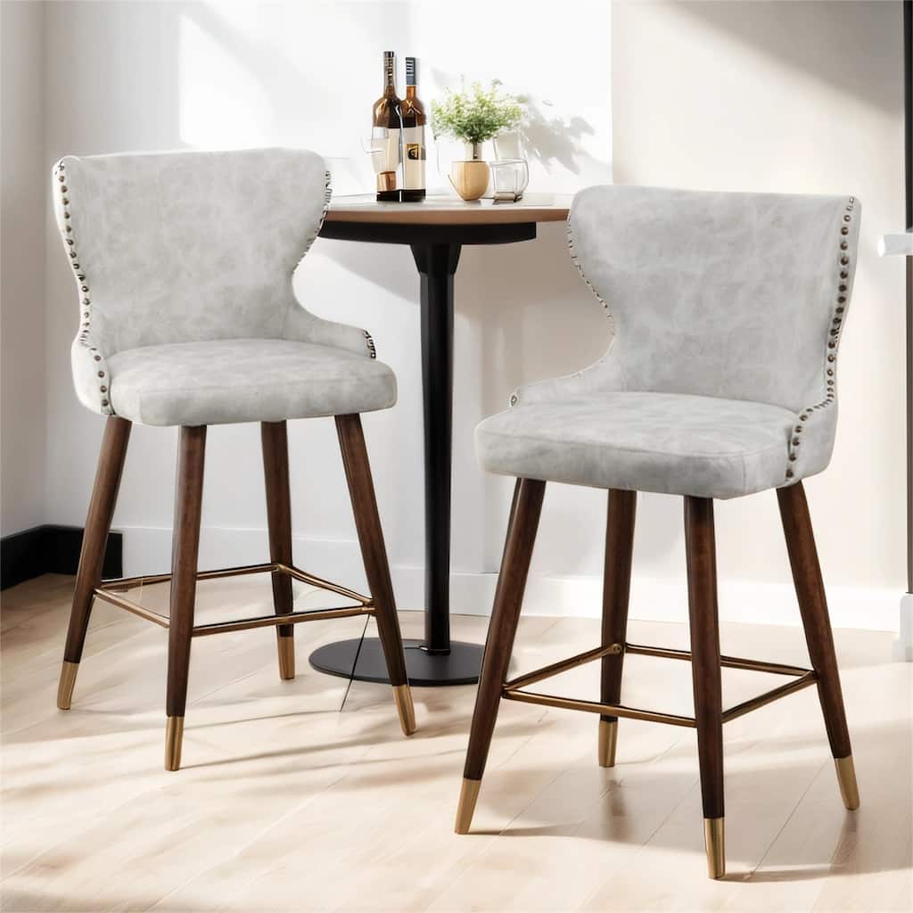 Modern Faux Leather Tufted Nailhead Trim Counter Stool Set of 2