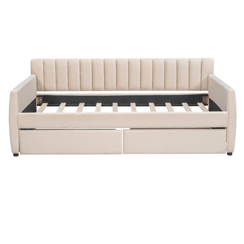 Twin Size Upholstered daybed with Drawers - Beige