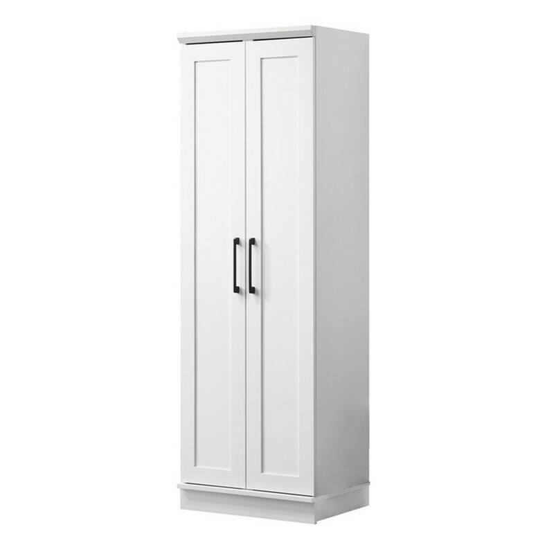 Lyn 71 Inch Storage Cabinet Wardrobe, Framed Panel Doors, White Solid Wood