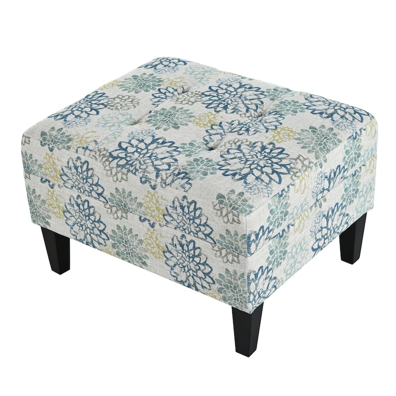 Roomfitters Tufted Upholstered Rectangular Ottoman Bench, Tropical Print Accent Footrest Table, Multicolor
