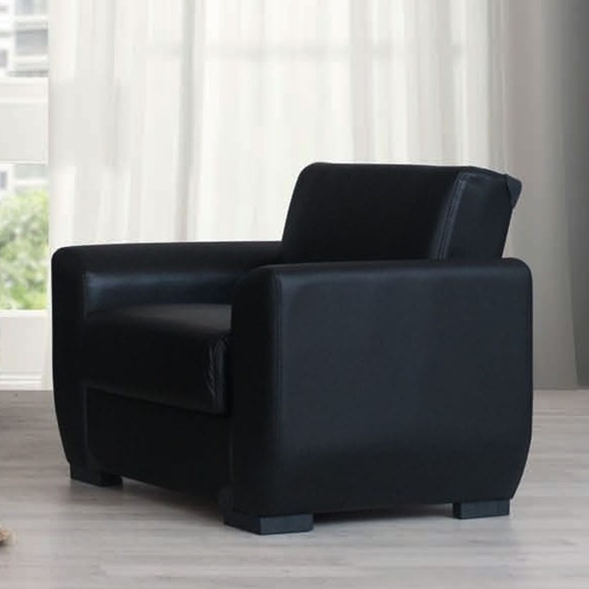 Binghamton Black Leather Convertible Arm Chair with Storage Bed