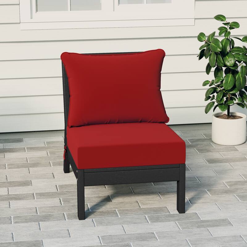 Birchwood All Weather HDPE Outdoor Patio Deep Seating Black Armless Chair With Cushions (1-Piece) - Black/Red