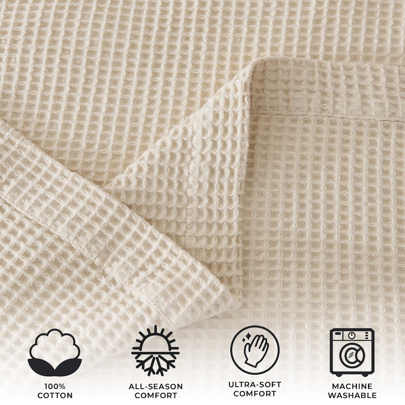 Linery & Co. 100% Cotton All-Season Lightweight Waffle Weave Knit Throw Blanket