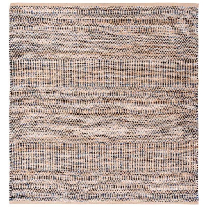 SAFAVIEH Handmade Cape Cod Hanora Coastal Jute Rug - 6' Square - Navy/Natural