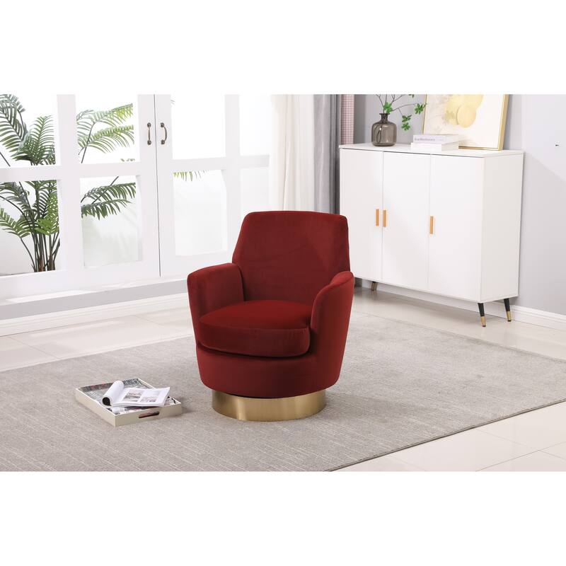 Velvet Swivel Barrel Chair with Gold Base & High-Density Foam