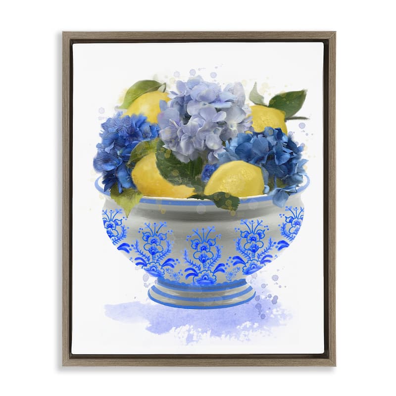 Stupell Hydrangea & Lemon Bowl Framed Floater Canvas Wall Art Design By Matthew Piotrowicz - 25 x 31 - Brown