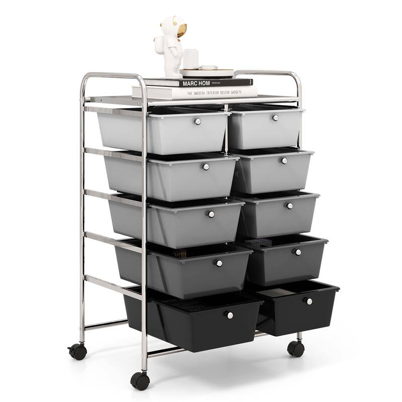 Costway 10-Drawer Storage Cart Utility Rolling Trolley Kitchen Office