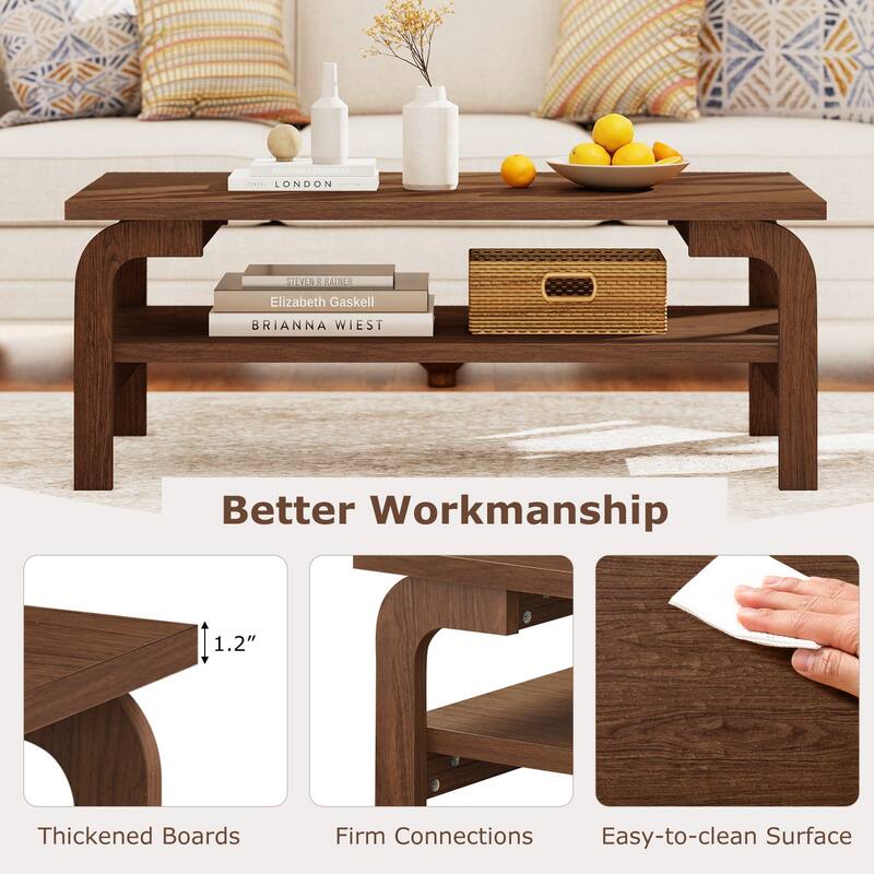 Gymax 47'' Rectangular Coffee Table w/ Storage Shelf & Curved Legs for