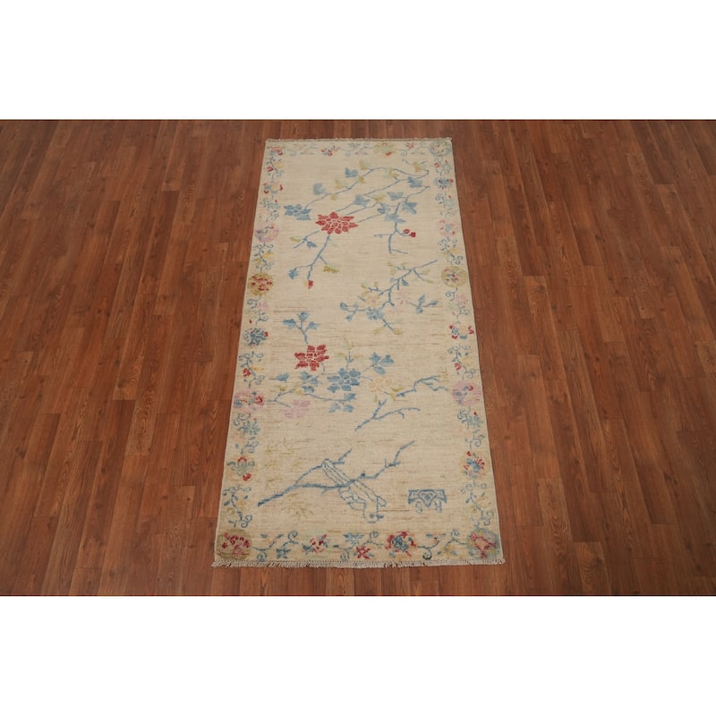 Hand Knotted Oriental 100% Wool Carpet Traditional Floral Beige & Ivories Ziegler Area Rug - 6' 0'' X 2' 9''