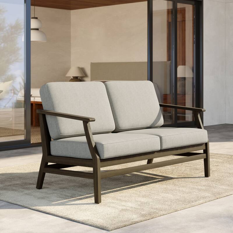 Outdoor Teak Wood Loveseat Sofa with Water-Resistant Cushions