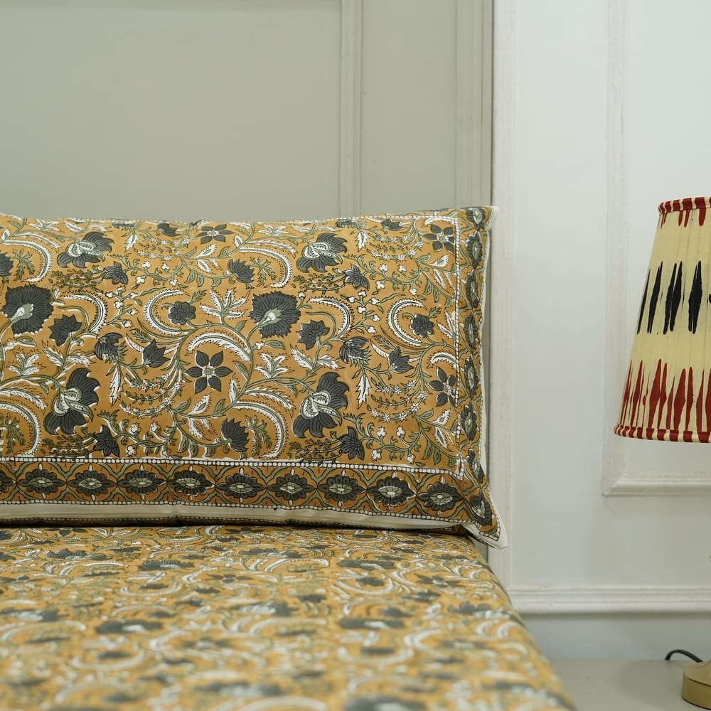 Fabdivine Handmade Block Print Flat Sheet or Bed Sheet Cotton Fabric Floral Home Decor