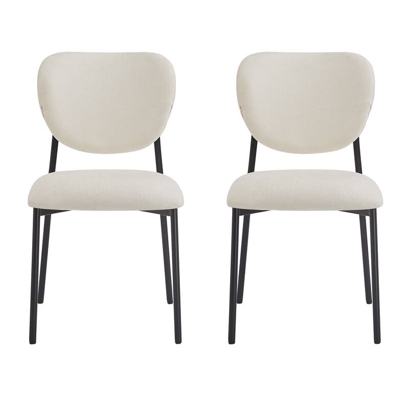 Roomfitters Modern Upholstered Dining Chairs with Black Metal Legs, Ergonomic Side Chair, Beige Set of 2