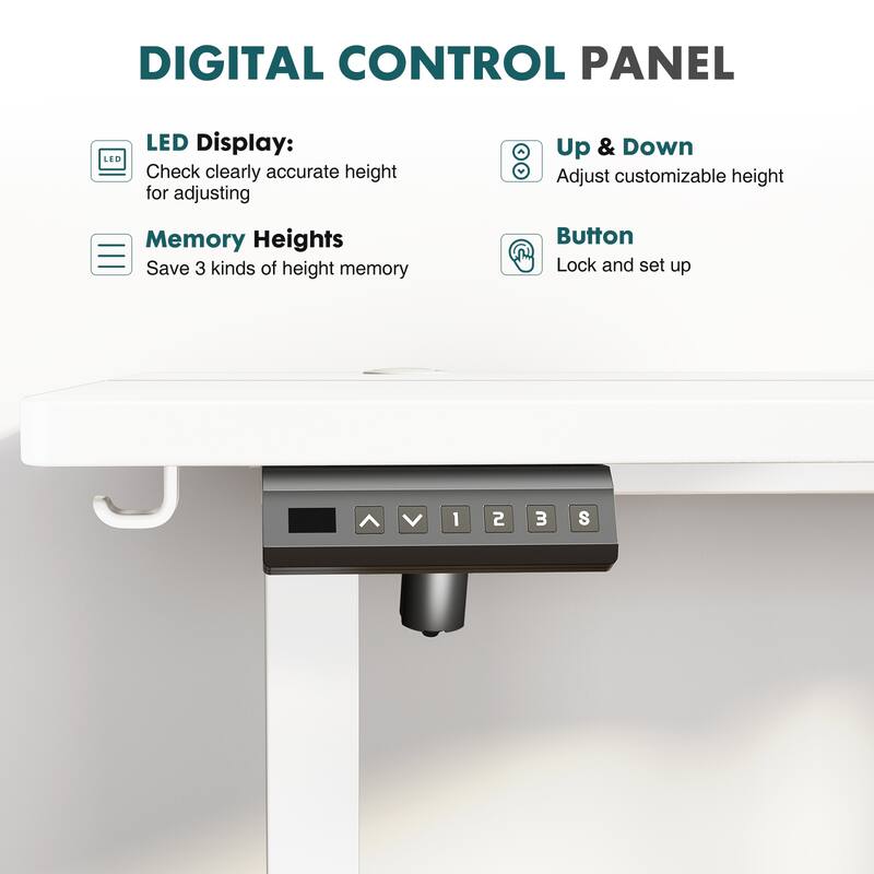 Electric Standing Desk - Adjustable Height Computer Workstation with Memory Settings for Home Office, Gaming & Study