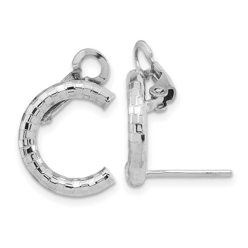 Curata 14k White Gold Textured Horseshoe Clip and Post Earrings 15.8x2.9mm