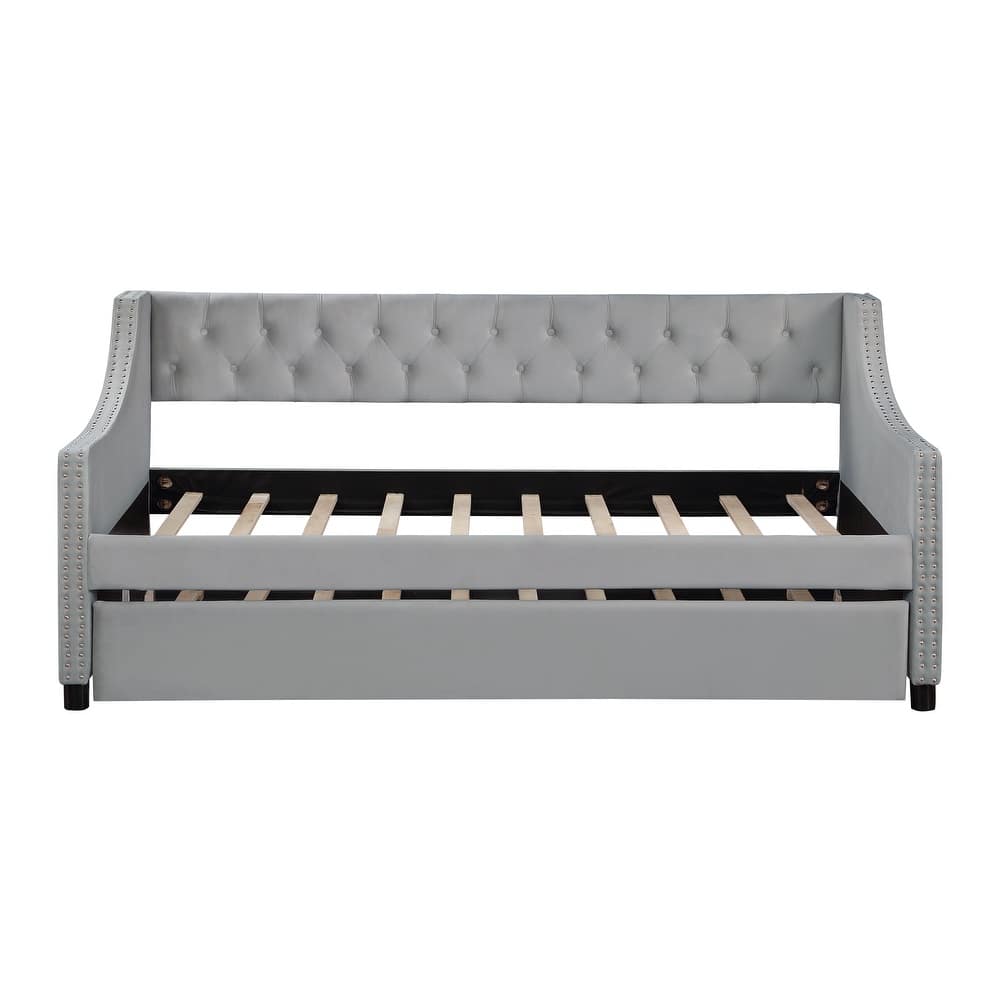 Modern Upholstered Tufted Daybed with Trundle for Kids or Guest for Bedroom