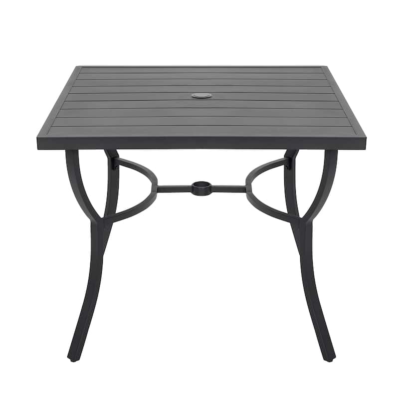 5-Piece Patio Aluminum and Textilene Dining Set with Umbrella Hole, Grayish Brown
