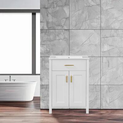 24" Freestanding Bathroom Vanity with Ceramic Sink, Soft-Close Doors, Adjustable Shelf, and Modern Design