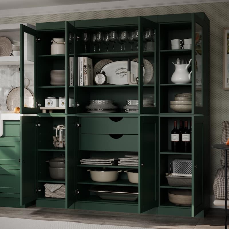 Palace Imports 100% Solid Wood 65" Pantry Cabinet with Clear Glass, Shaker Doors, 2-Drawers and Adjustable Shelves