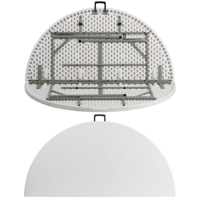 5-Foot Round Bi-Fold Plastic Folding Table with Carrying Handle - 60.5"W x 60.5"D x 29.5"H