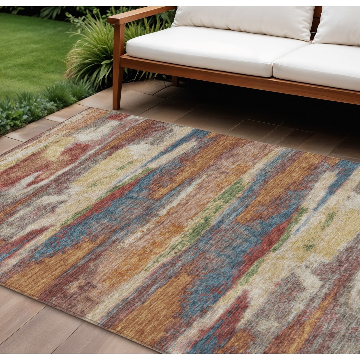 HomeRoots Abstract Transitional Rectangle Outdoor Rug