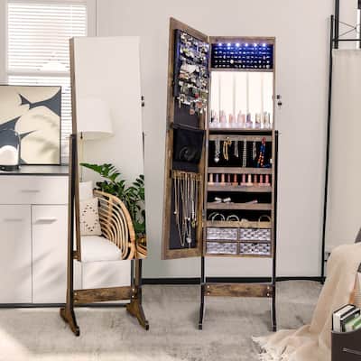 Costway Jewelry Cabinet Armoire Full Length Frameless Mirror Lockable - See Details
